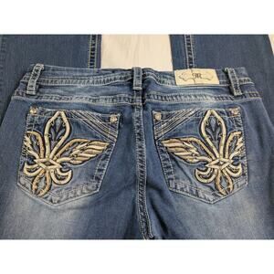 Miss Me Jeans Women 31 Mid Rise Easy Boot Fleur De Lis Embellished (33x30)